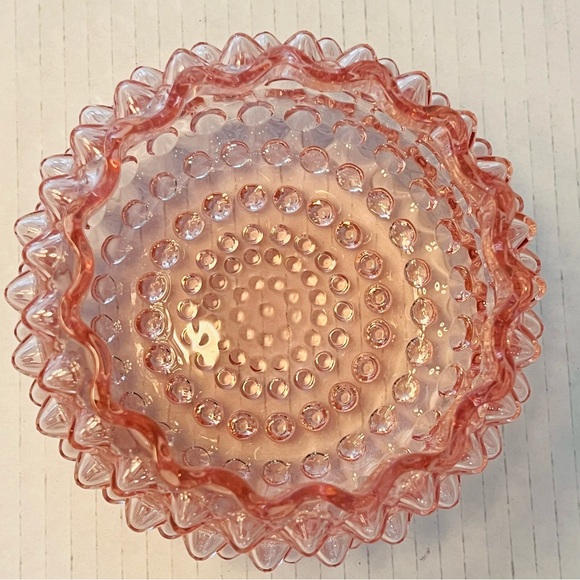 Pink Depression Glass Hobnail Bowl Candy Dish Trinket approx 7”x3.5” Vintage - Picture 6 of 12
